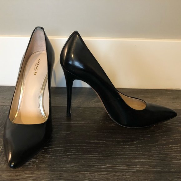 Coach Classic Black Leather Pointed Toe Heels Pumps Size US 8.5 - Picture 1 of 10